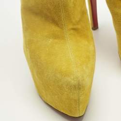 Pre Owned Christian Louboutin Yellow Suede Lady Daf Platform Ankle Boots Size 37