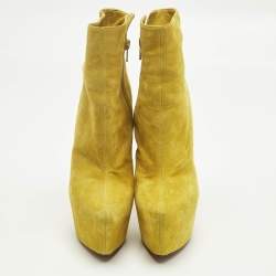 Pre Owned Christian Louboutin Yellow Suede Lady Daf Platform Ankle Boots Size 37