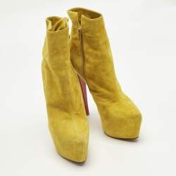 Pre Owned Christian Louboutin Yellow Suede Lady Daf Platform Ankle Boots Size 37