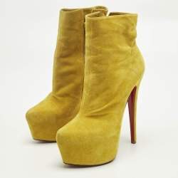 Pre Owned Christian Louboutin Yellow Suede Lady Daf Platform Ankle Boots Size 37