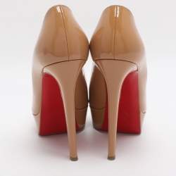 Pre Owned Christian Louboutin Beige Patent Leather Bianca Platform Pumps Size 38