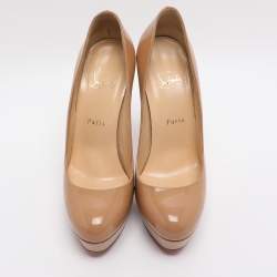 Pre Owned Christian Louboutin Beige Patent Leather Bianca Platform Pumps Size 38