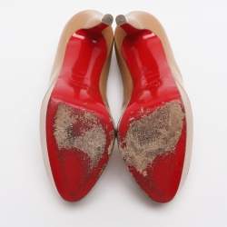 Pre Owned Christian Louboutin Beige Patent Leather Bianca Platform Pumps Size 38