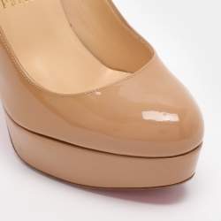 Pre Owned Christian Louboutin Beige Patent Leather Bianca Platform Pumps Size 38