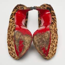 Pre Owned Christian Louboutin Brown Leopard Print Calf Hair Highness Peep Toe Platform Pumps Size 40.5