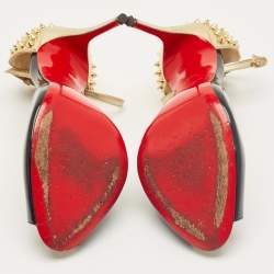 Pre Owned Christian Louboutin Black Patent and Leather Pina Spike Ankle Strap Sandals Size 38.5