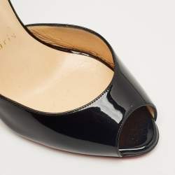 Pre Owned Christian Louboutin Black Patent and Leather Pina Spike Ankle Strap Sandals Size 38.5