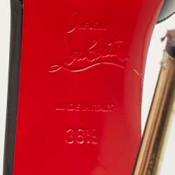 Pre Owned Christian Louboutin Black Patent and Leather Pina Spike Ankle Strap Sandals Size 38.5