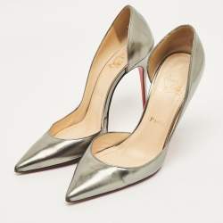 Pre Owned Christian Louboutin Silver Leather Iriza D'orsay Pumps Size 38.5