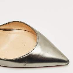 Pre Owned Christian Louboutin Silver Leather Iriza D'orsay Pumps Size 38.5