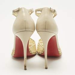 Pre Owned صندل كريستيان لوبوتان سيور T مقدمة مدببة سالونو دانتيل بيج مقاس 38.5 