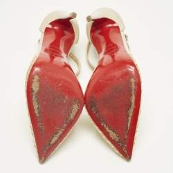 Pre Owned صندل كريستيان لوبوتان سيور T مقدمة مدببة سالونو دانتيل بيج مقاس 38.5 