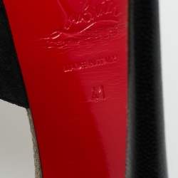 Pre Owned Christian Louboutin Black/Grey Leather Peep Toe Platform Pumps Size 41