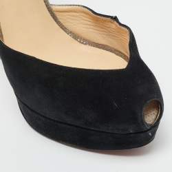 Pre Owned Christian Louboutin Black/Grey Leather Peep Toe Platform Pumps Size 41