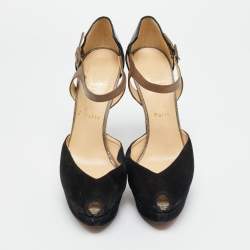 Pre Owned Christian Louboutin Black/Grey Leather Peep Toe Platform Pumps Size 41