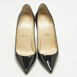 Pre Owned Christian Louboutin Black Patent Leather Decollete Pointed Toe Pumps Size 38.5
