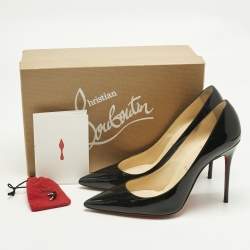 Pre Owned Christian Louboutin Black Patent Leather Decollete Pointed Toe Pumps Size 38.5