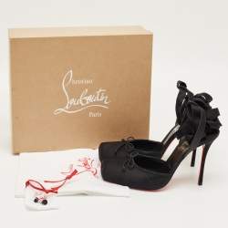 Pre Owned Christian Louboutin Black Satin Cassia Lace-Up Pumps Size 42