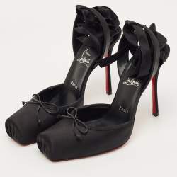 Pre Owned Christian Louboutin Black Satin Cassia Lace-Up Pumps Size 42