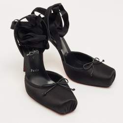 Pre Owned Christian Louboutin Black Satin Cassia Lace-Up Pumps Size 42