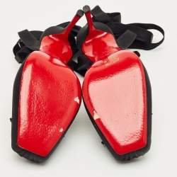 Pre Owned Christian Louboutin Black Satin Cassia Lace-Up Pumps Size 42