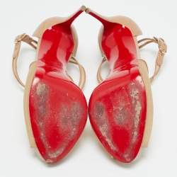 Pre Owned Christian Louboutin Beige Leather and Mesh Mariacar Peep Toe Pumps Size 38.5