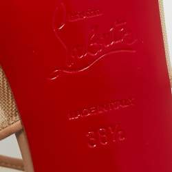 Pre Owned Christian Louboutin Beige Leather and Mesh Mariacar Peep Toe Pumps Size 38.5