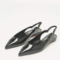 Pre Owned Christian Louboutin Black Patent Leather Hot Chickita Slingback Flats Size 37.5
