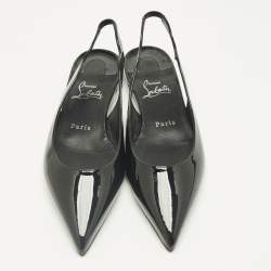 Pre Owned Christian Louboutin Black Patent Leather Hot Chickita Slingback Flats Size 37.5