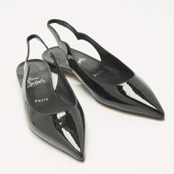 Pre Owned Christian Louboutin Black Patent Leather Hot Chickita Slingback Flats Size 37.5