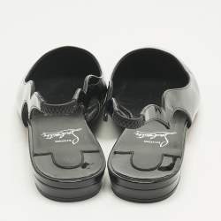 Pre Owned Christian Louboutin Black Patent Leather Hot Chickita Slingback Flats Size 37.5