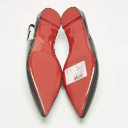 Pre Owned Christian Louboutin Black Patent Leather Hot Chickita Slingback Flats Size 37.5
