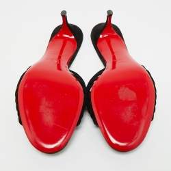 Pre Owned Christian Louboutin Black Suede Belbrossa Pompm Slide Sandals Size 37