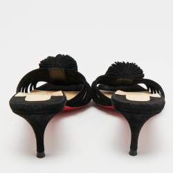 Pre Owned Christian Louboutin Black Suede Belbrossa Pompm Slide Sandals Size 37