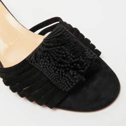 Pre Owned Christian Louboutin Black Suede Belbrossa Pompm Slide Sandals Size 37