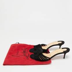 Pre Owned Christian Louboutin Black Suede Belbrossa Pompm Slide Sandals Size 37