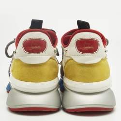 Pre Owned Christian Louboutin Multicolor Leather and Mesh Red Runner Lace Up Sneakers Size 41