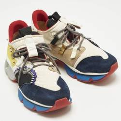 Pre Owned Christian Louboutin Multicolor Leather and Mesh Red Runner Lace Up Sneakers Size 41