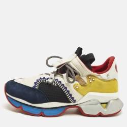 Pre Owned Christian Louboutin Multicolor Leather and Mesh Red Runner Lace Up Sneakers Size 41