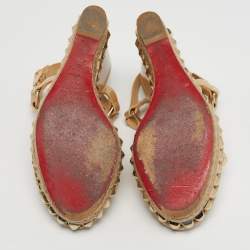 Pre Owned Christian Louboutin Beige Patent Leather Pyraclou Platform Wedge Sandals Size 36