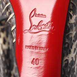 Pre Owned Christian Louboutin Grey/Gold Foil Leather and Python Leather Col Zippe Booties Size 40