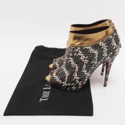 Pre Owned Christian Louboutin Grey/Gold Foil Leather and Python Leather Col Zippe Booties Size 40