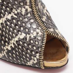 Pre Owned Christian Louboutin Grey/Gold Foil Leather and Python Leather Col Zippe Booties Size 40