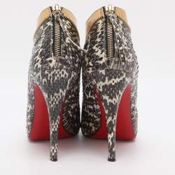 Pre Owned Christian Louboutin Grey/Gold Foil Leather and Python Leather Col Zippe Booties Size 40