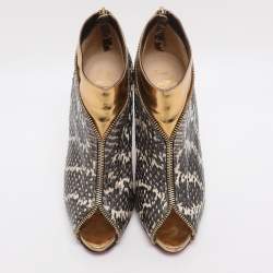 Pre Owned Christian Louboutin Grey/Gold Foil Leather and Python Leather Col Zippe Booties Size 40