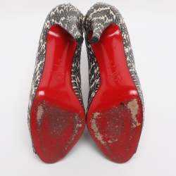 Pre Owned Christian Louboutin Grey/Gold Foil Leather and Python Leather Col Zippe Booties Size 40