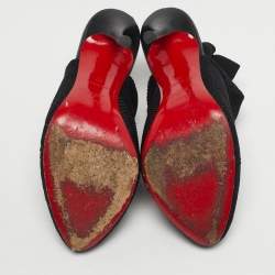 Pre Owned حذاء بوت ركبة قماش محبوك أسود كريستيان لوبوتان مقاس 37