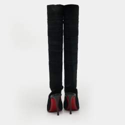 Pre Owned حذاء بوت ركبة قماش محبوك أسود كريستيان لوبوتان مقاس 37