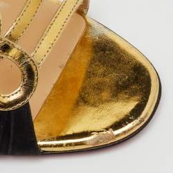 Pre Owned Christian Louboutin Gold/Black Patent Leather and Suede Tina Cage Sandals Size 36.5