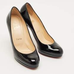 Pre Owned Christian Louboutin Black Patent Leather Bianca Platform Pumps Size 37.5